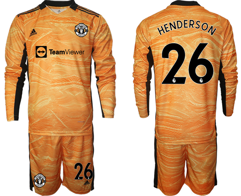 Men 2021-2022 Club Manchester United orange yellow goalkeeper Long Sleeve #26 Soccer Jersey->manchester united jersey->Soccer Club Jersey